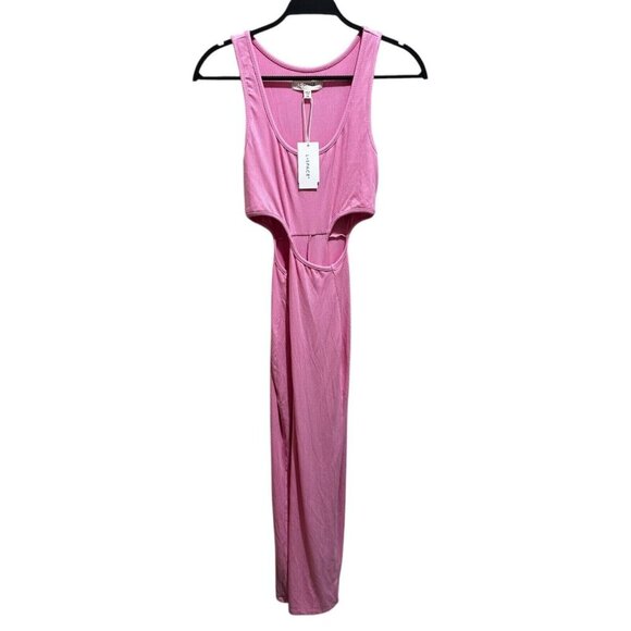 L*Space Womens Size M Skylar Guava Pink Ribbed Knit Back Cut Out Midi Dress NWT - Picture 2 of 13